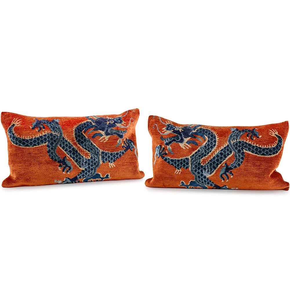 Blue Dragon on Orange Carpet Pillows